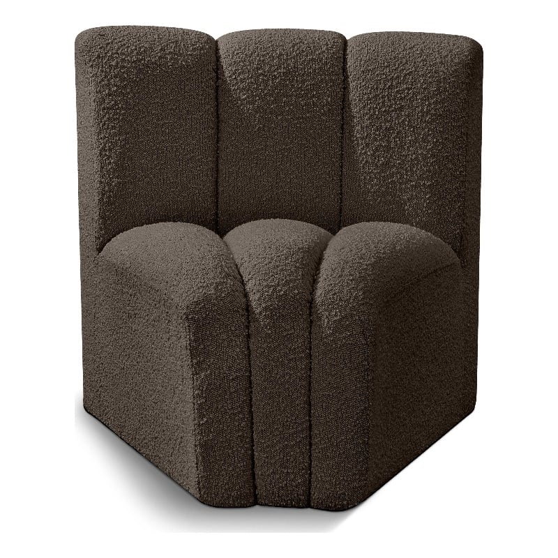 Bowery Hill Contemporary Rich Brown Boucle Fabric Curved Corner
