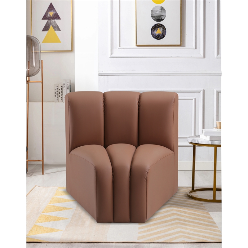 Bowery Hill Contemporary Soft Cognac Vegan Leather Curved Corner