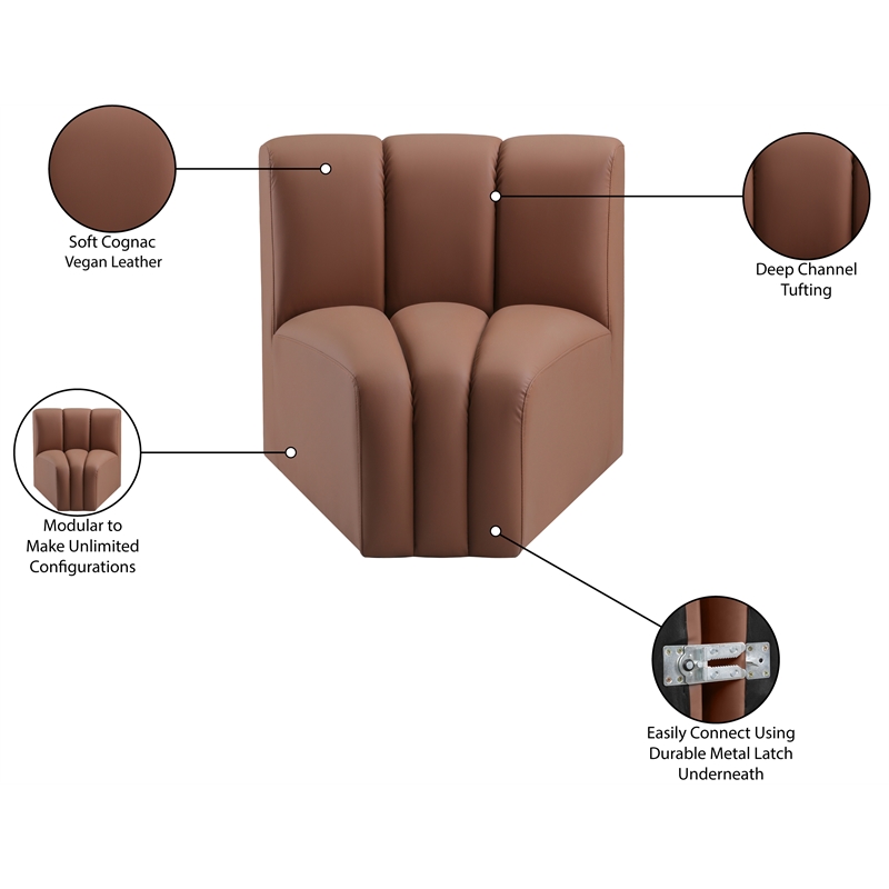 Bowery Hill Contemporary Soft Cognac Vegan Leather Curved Corner