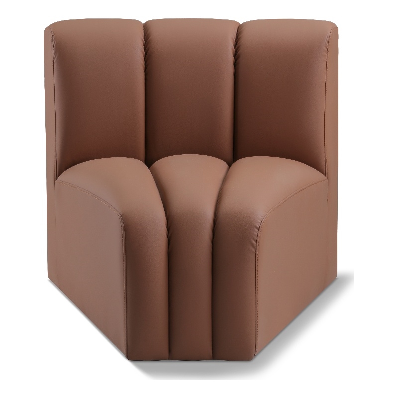 Bowery Hill Contemporary Soft Cognac Vegan Leather Curved Corner