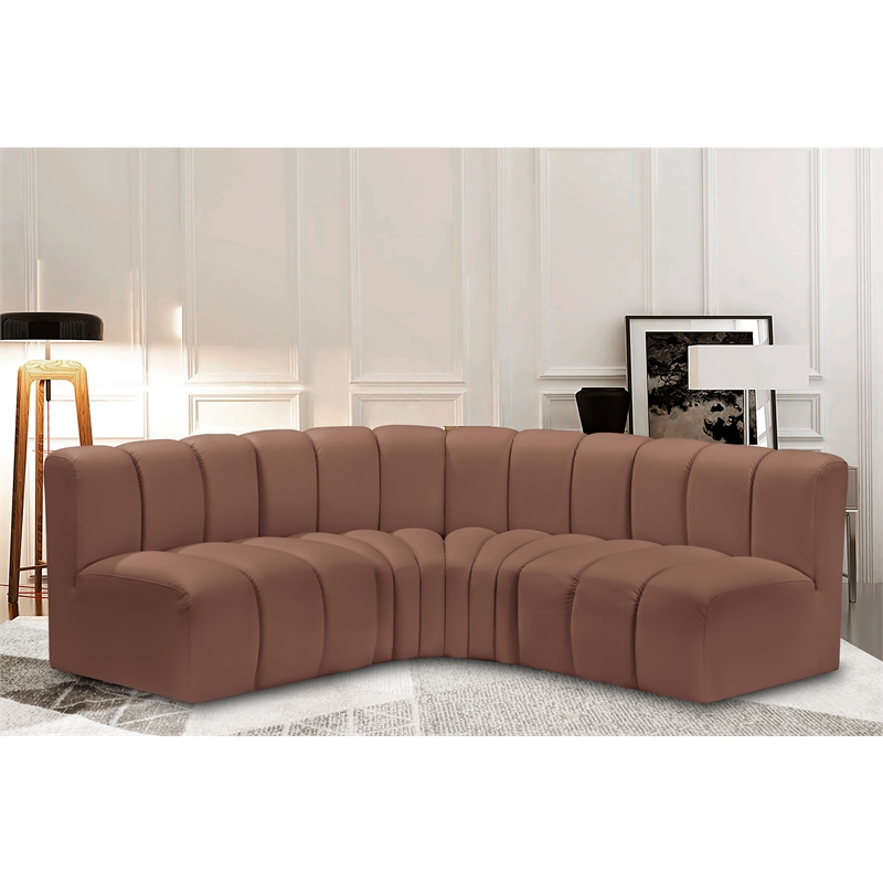 Bowery Hill Contemporary Cognac Vegan Leather Modular Sectional