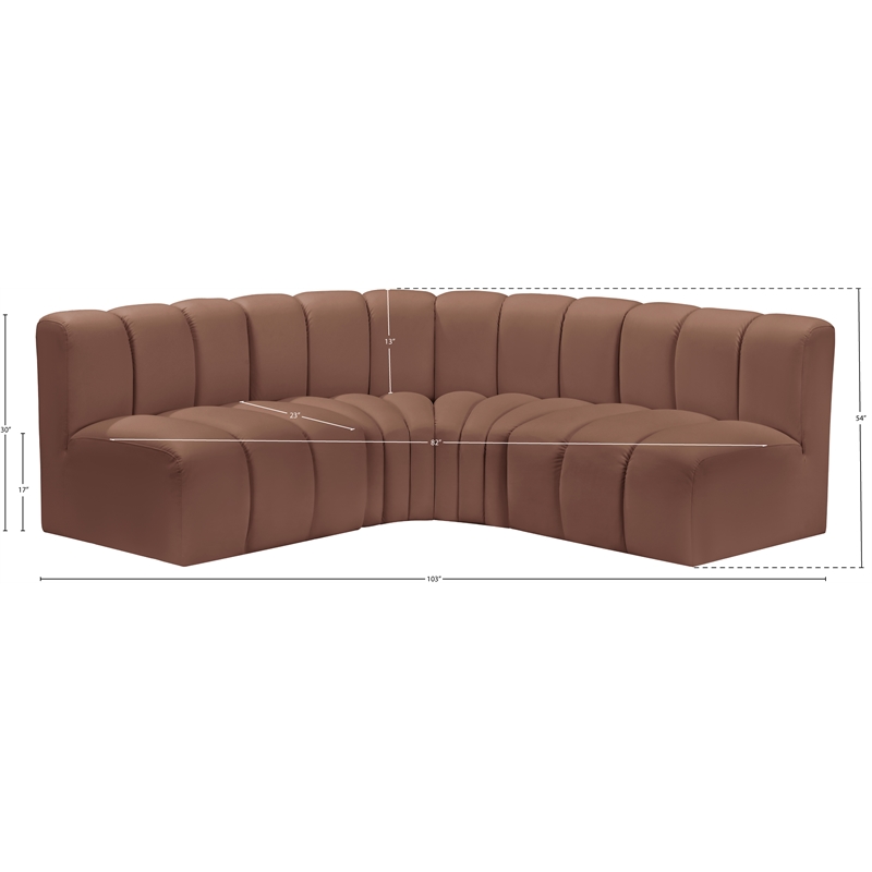Bowery Hill Contemporary Cognac Vegan Leather Modular Sectional