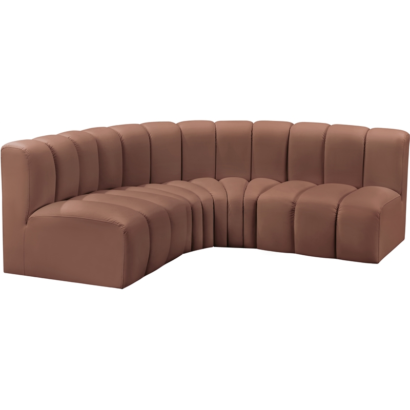 Bowery Hill Contemporary Cognac Vegan Leather Modular Sectional