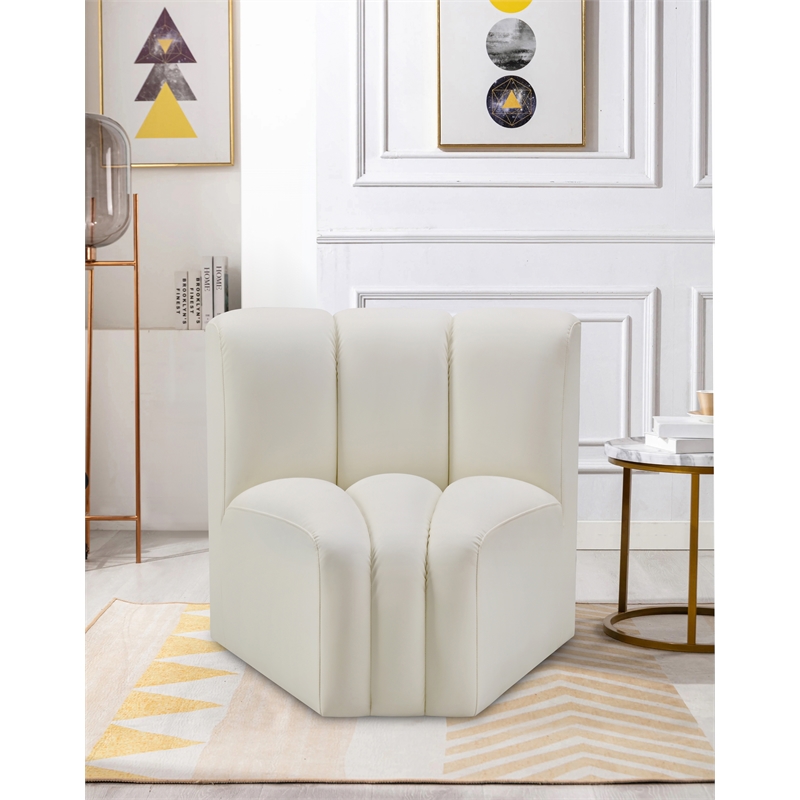 Bowery Hill Contemporary Soft Cream Vegan Leather Curved Corner