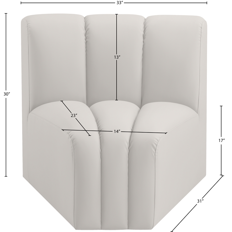 Bowery Hill Contemporary Soft Cream Vegan Leather Curved Corner