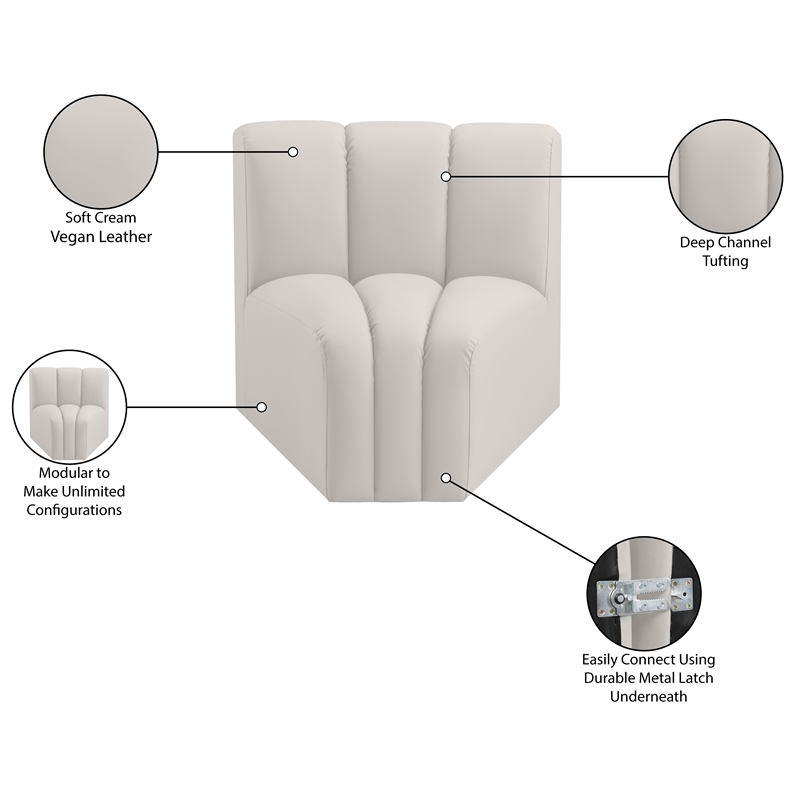 Bowery Hill Contemporary Soft Cream Vegan Leather Curved Corner