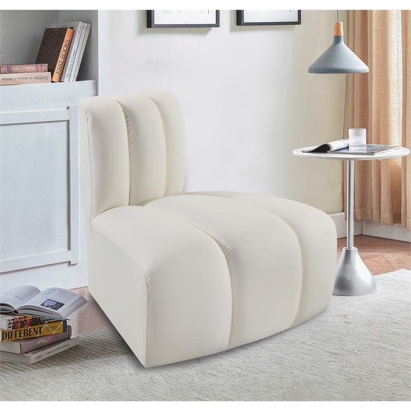 Bowery Hill Contemporary Soft Cream Vegan Leather Reverse Corner