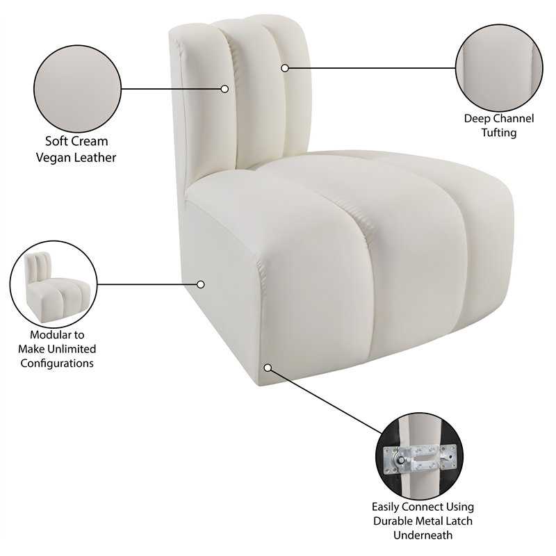 Bowery Hill Contemporary Soft Cream Vegan Leather Reverse Corner