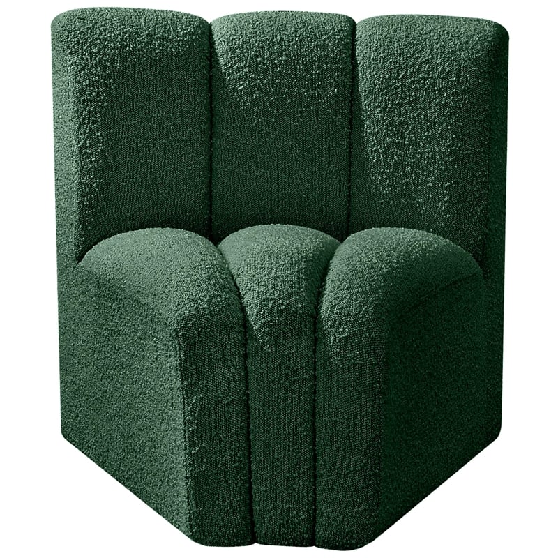 Bowery Hill Contemporary Rich Green Boucle Fabric Curved Corner