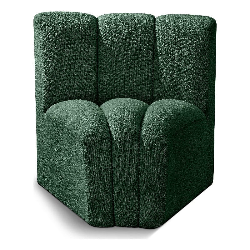 Bowery Hill Contemporary Rich Green Boucle Fabric Curved Corner