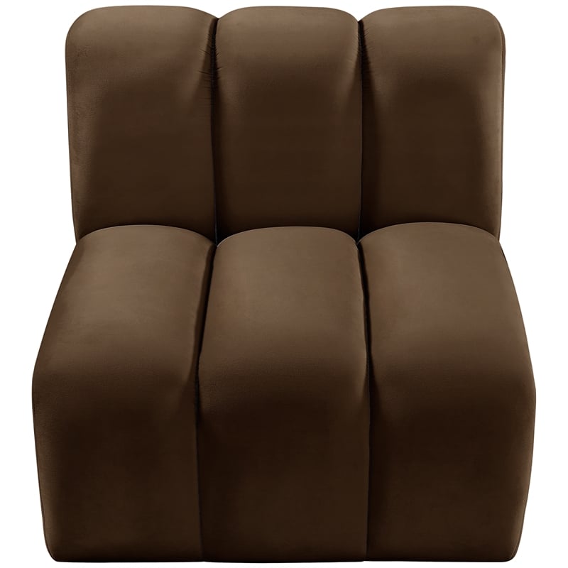 Bowery Hill Contemporary Deep Channel Tufted Soft Brown Velvet Straight Chair