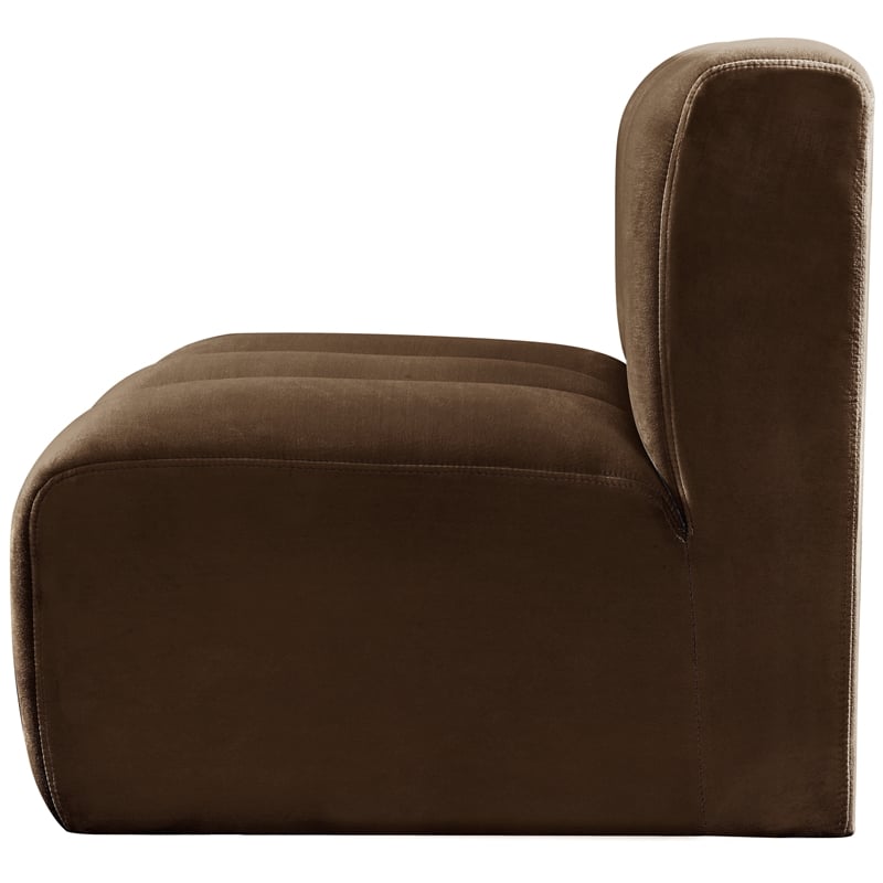 Bowery Hill Contemporary Deep Channel Tufted Soft Brown Velvet Straight Chair