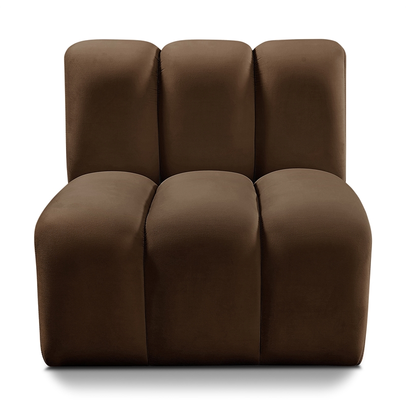 Bowery Hill Contemporary Deep Channel Tufted Soft Brown Velvet Straight Chair