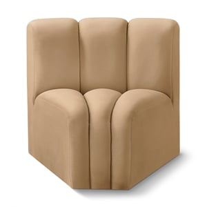 Bowery Hill Contemporary Deep Channel Tufted Soft Camel Velvet Curved Corner
