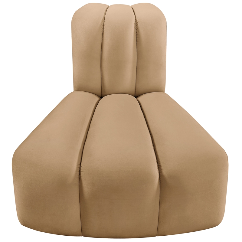 Bowery Hill Contemporary Deep Channel Tufted Soft Camel Velvet Reverse Corner