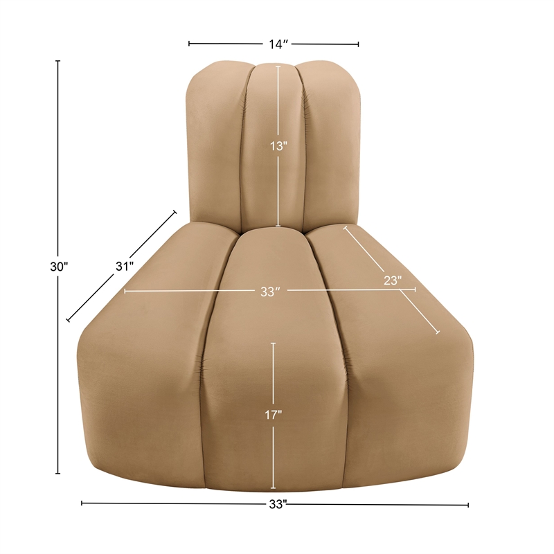 Bowery Hill Contemporary Deep Channel Tufted Soft Camel Velvet Reverse Corner