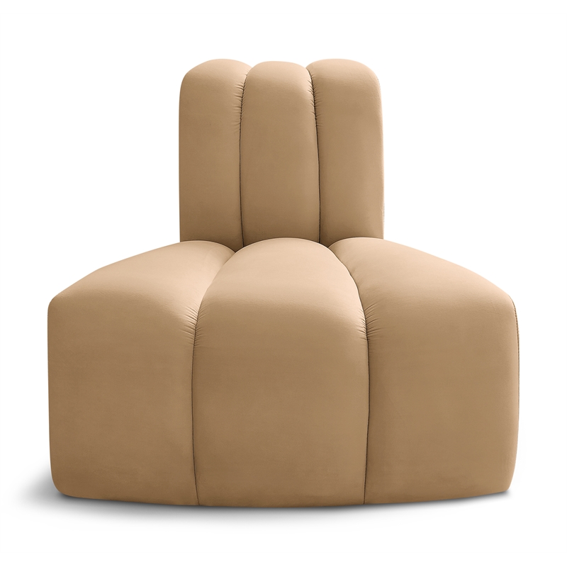 Bowery Hill Contemporary Deep Channel Tufted Soft Camel Velvet Reverse Corner