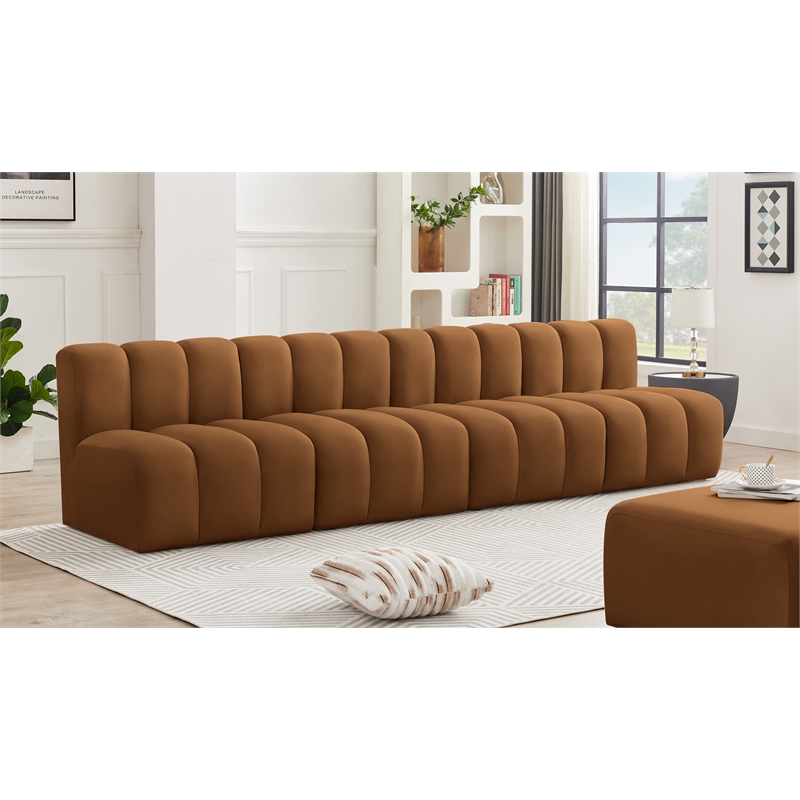 Bowery Hill Contemporary Soft Saddle Velvet Modular Sectional