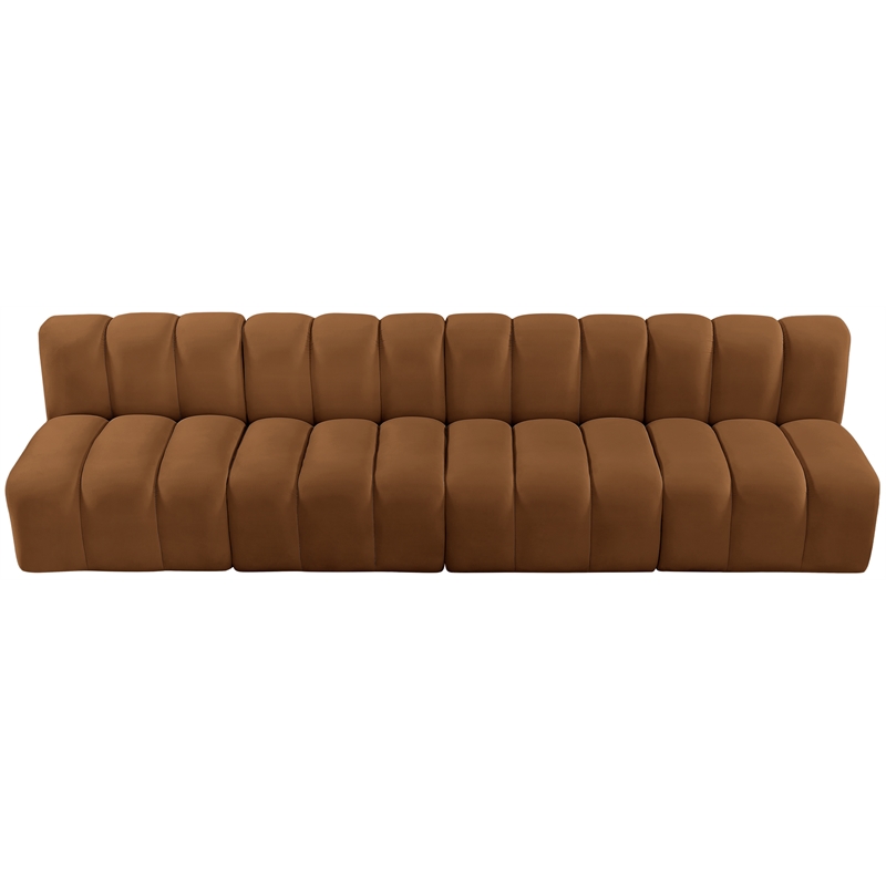 Bowery Hill Contemporary Soft Saddle Velvet Modular Sectional