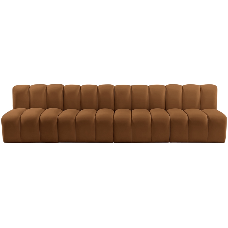Bowery Hill Contemporary Soft Saddle Velvet Modular Sectional