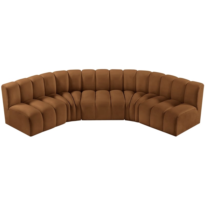 Bowery Hill Contemporary Soft Saddle Velvet Modular Sectional