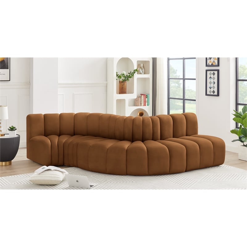 Bowery Hill Contemporary Soft Saddle Velvet Modular Sectional