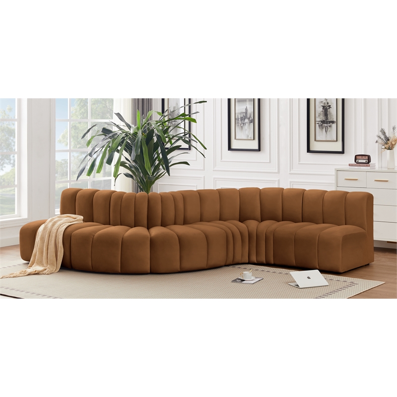 Bowery Hill Contemporary Soft Saddle Velvet Modular Sectional