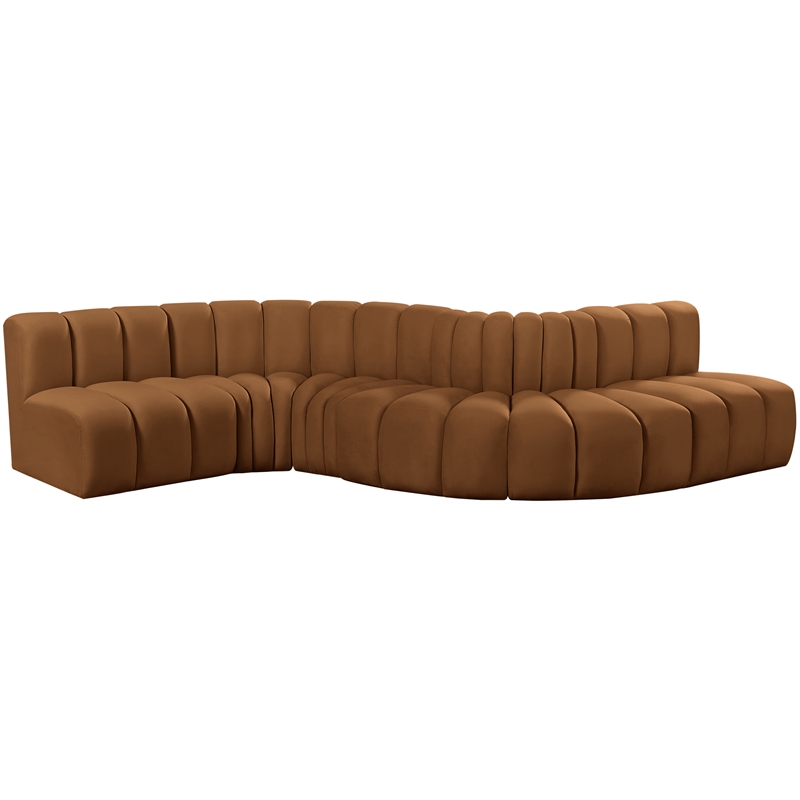 Bowery Hill Contemporary Soft Saddle Velvet Modular Sectional