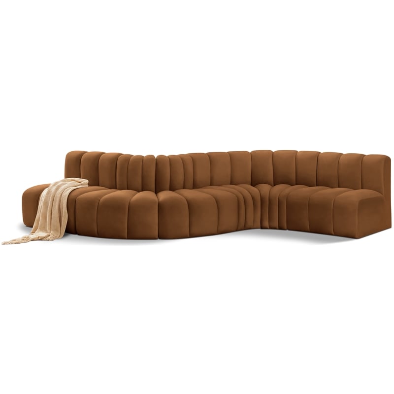 Bowery Hill Contemporary Soft Saddle Velvet Modular Sectional