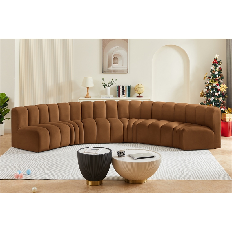 Bowery Hill Contemporary Soft Saddle Velvet Modular Sectional