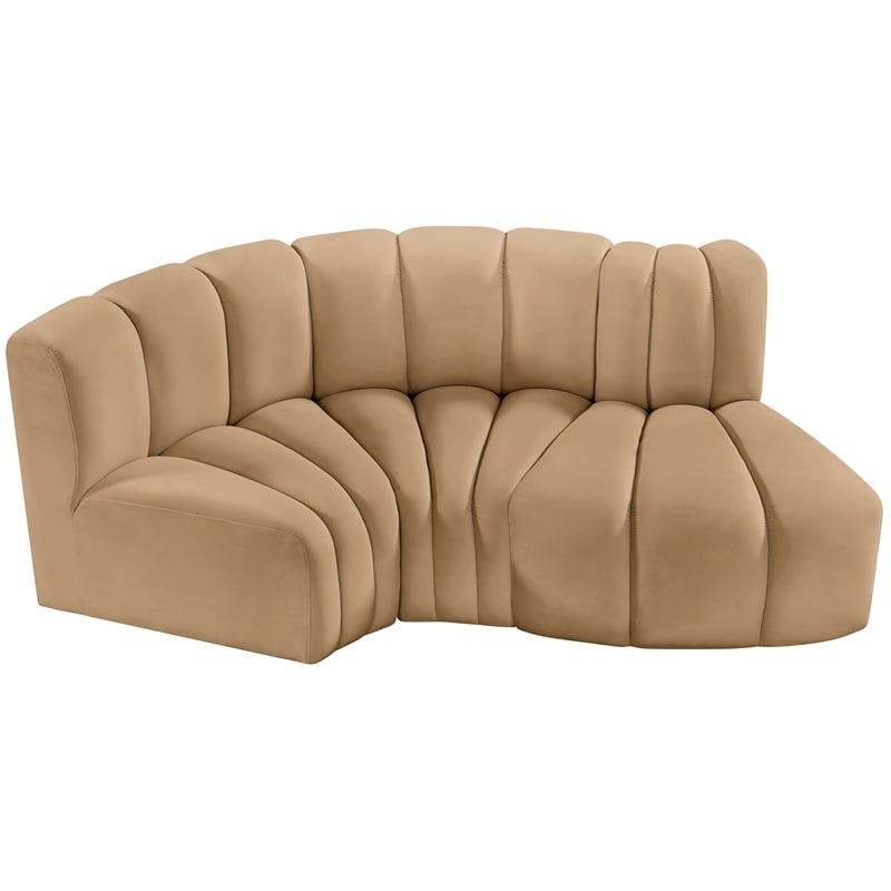 Bowery Hill Contemporary Soft Camel Velvet Modular Sectional
