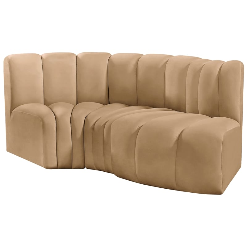Bowery Hill Contemporary Soft Camel Velvet Modular Sectional