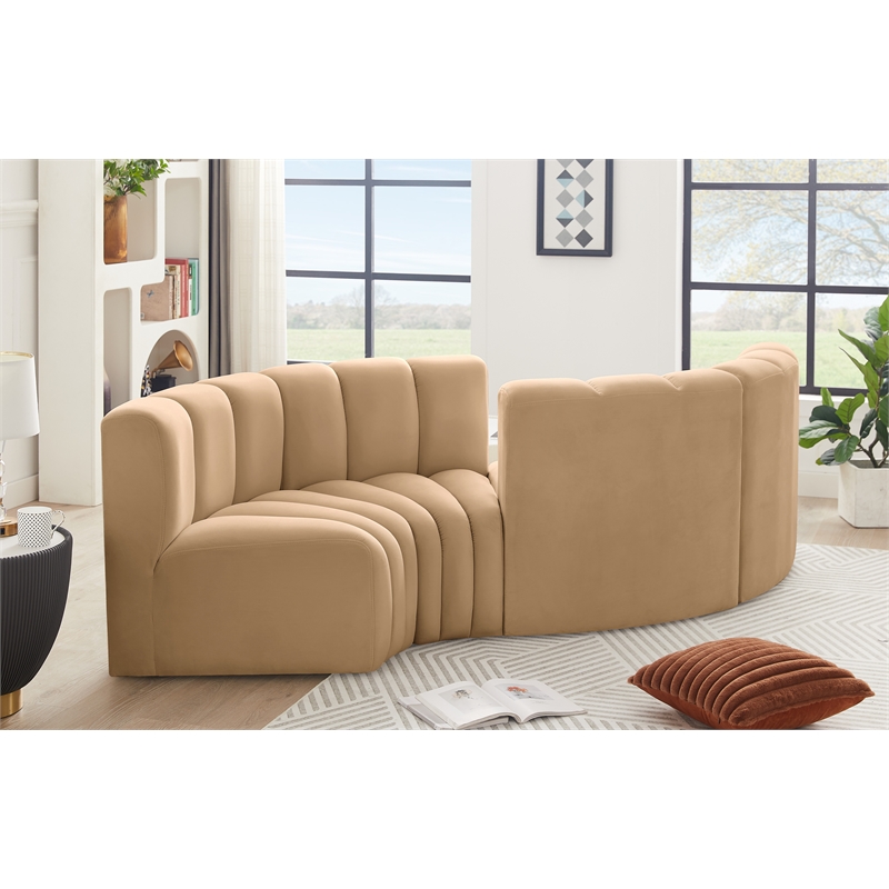 Bowery Hill Contemporary Soft Camel Velvet Modular Sectional