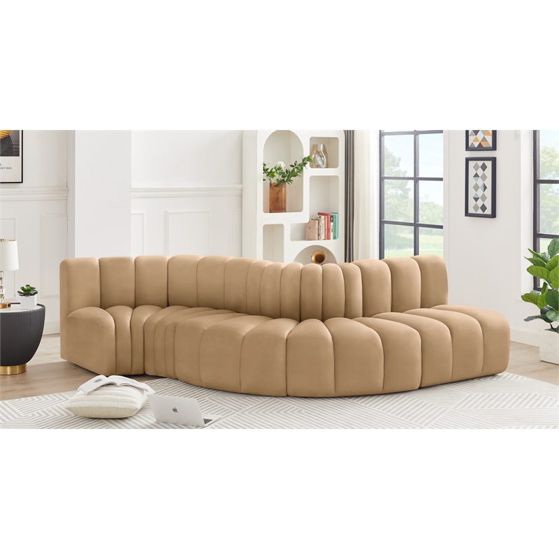 Bowery Hill Contemporary Soft Camel Velvet Modular Sectional