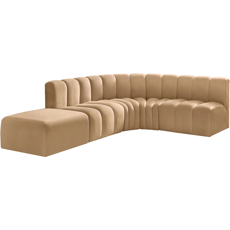 Bowery Hill Contemporary Soft Camel Velvet Modular Sectional