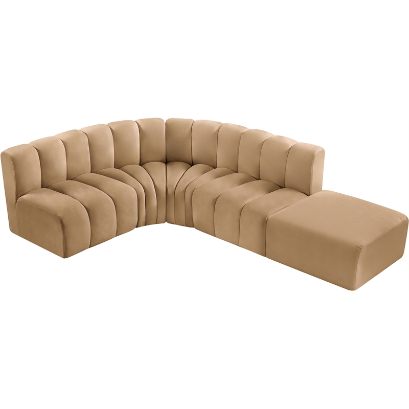 Bowery Hill Contemporary Soft Camel Velvet Modular Sectional