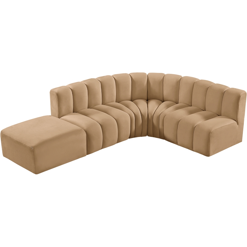 Bowery Hill Contemporary Soft Camel Velvet Modular Sectional