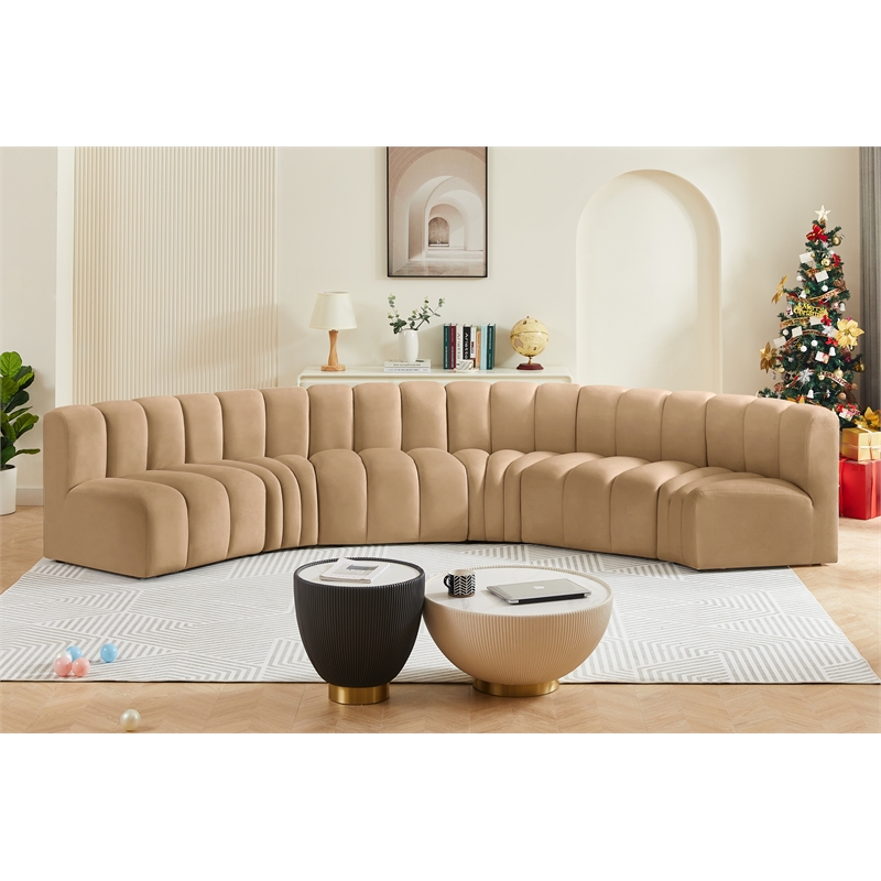 Bowery Hill Contemporary Soft Camel Velvet Modular Sectional