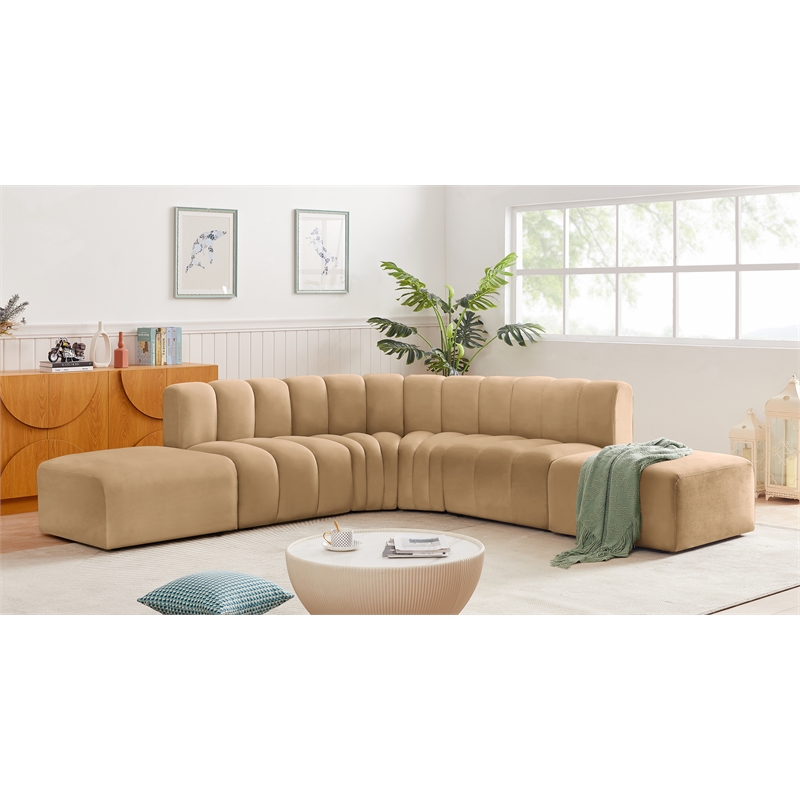 Bowery Hill Contemporary Soft Camel Velvet Modular Sectional