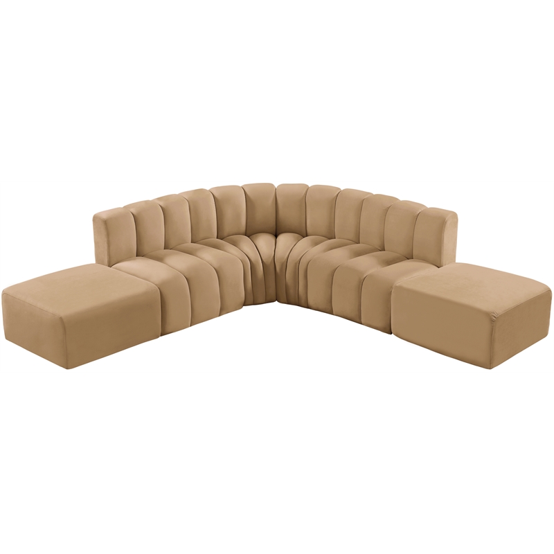 Bowery Hill Contemporary Soft Camel Velvet Modular Sectional