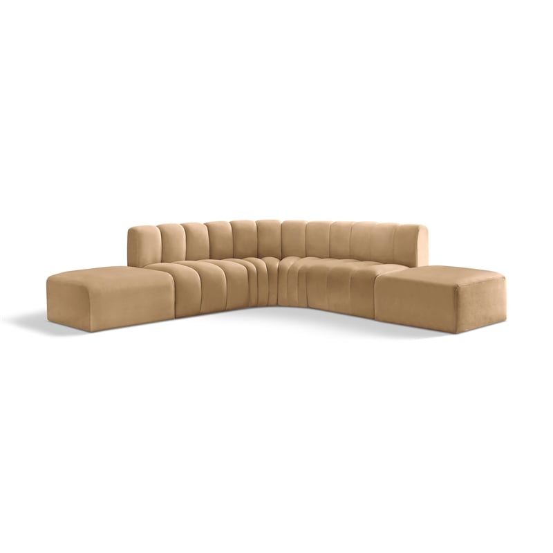 Bowery Hill Contemporary Soft Camel Velvet Modular Sectional