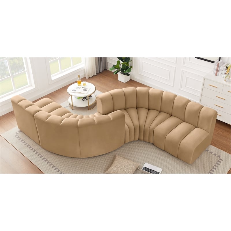 Bowery Hill Contemporary Soft Camel Velvet Modular Sectional
