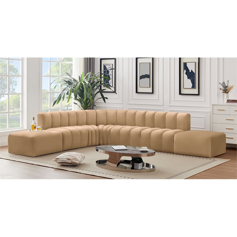 Bowery Hill Contemporary Soft Camel Velvet Modular Sectional