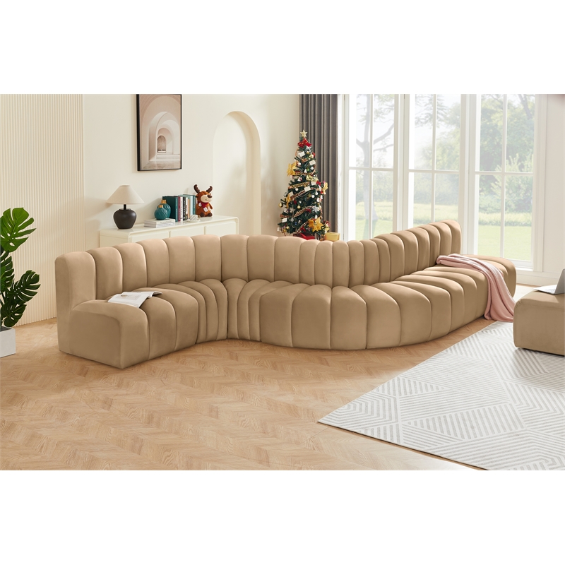 Bowery Hill Contemporary Soft Camel Velvet Modular Sectional