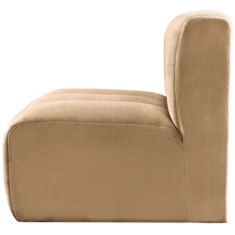 Bowery Hill Contemporary Deep Channel Tufted Soft Camel Velvet Straight Chair