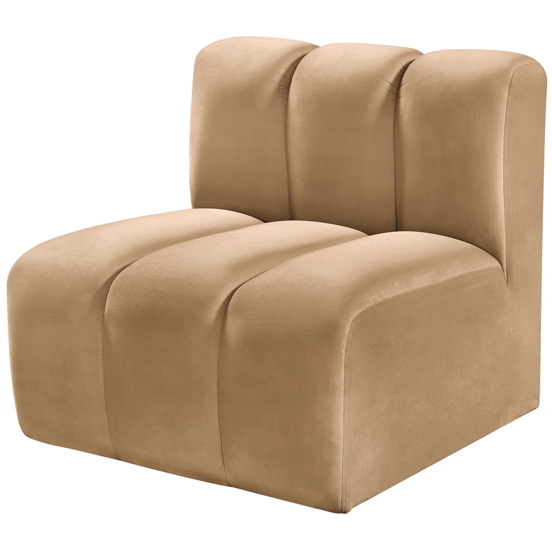 Bowery Hill Contemporary Deep Channel Tufted Soft Camel Velvet Straight Chair