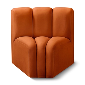 Bowery Hill Contemporary Deep Channel Tufted Soft Cognac Velvet Curved Corner