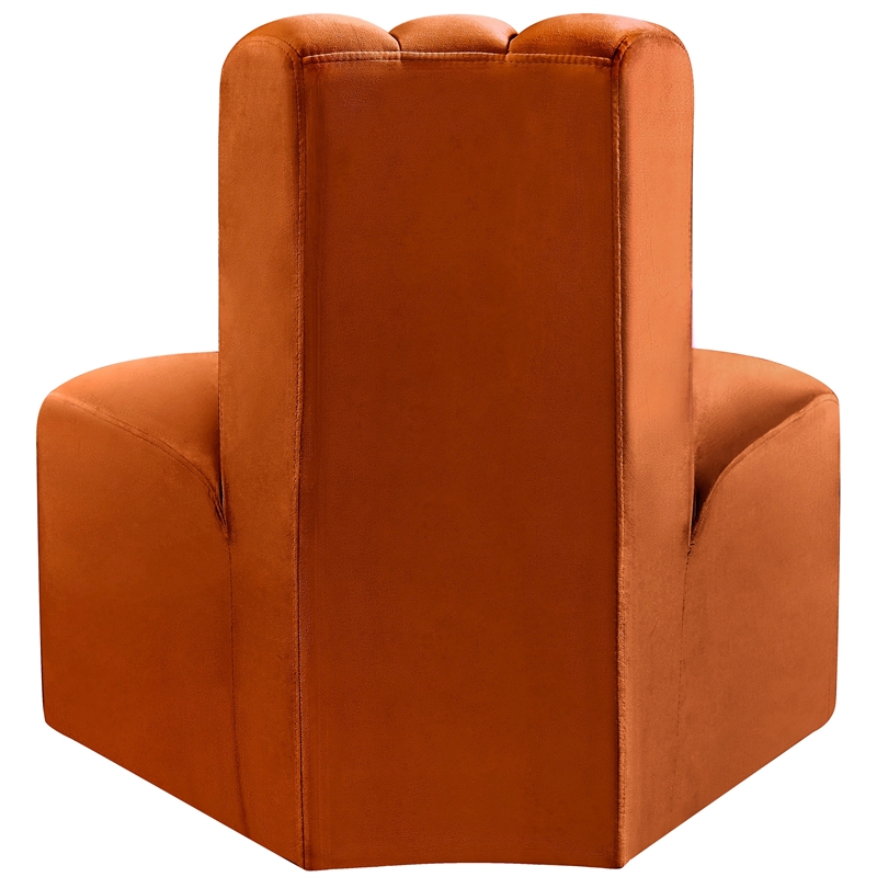 Bowery Hill Contemporary Deep Channel Tufted Soft Cognac Velvet Reverse Corner