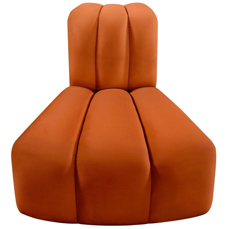Bowery Hill Contemporary Deep Channel Tufted Soft Cognac Velvet Reverse Corner