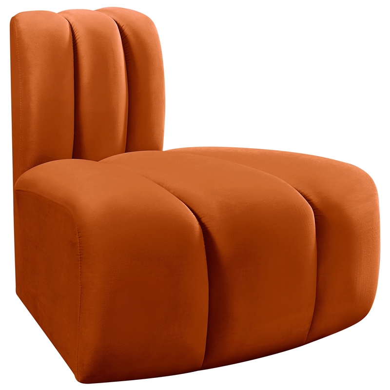 Bowery Hill Contemporary Deep Channel Tufted Soft Cognac Velvet Reverse Corner
